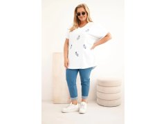Dámská bavlněná halenka Plus Size s peříčky bílá 1