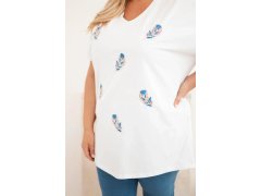 Dámská bavlněná halenka Plus Size s peříčky bílá 3