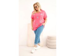 Dámská bavlněná halenka Plus Size s&nbsp;peříčky růžová 1