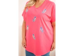 Dámská bavlněná halenka Plus Size s&nbsp;peříčky růžová 3
