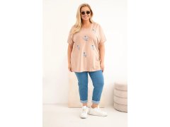 Dámská bavlněná halenka Plus Size s peříčky velbloudí 1