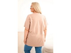 Dámská bavlněná halenka Plus Size s peříčky velbloudí 2