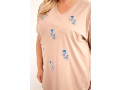 Dámská bavlněná halenka Plus Size s peříčky velbloudí 3