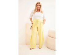 Dámské bavlněné kalhoty Plus Size s gumou v pase žluté 1