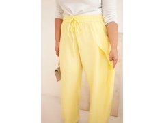 Dámské bavlněné kalhoty Plus Size s gumou v pase žluté 3