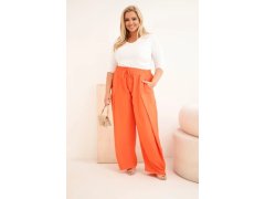 Dámské bavlněné kalhoty Plus Size s gumou v pase oranžové 1