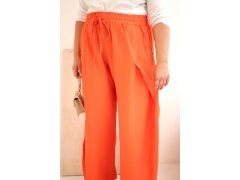Dámské bavlněné kalhoty Plus Size s gumou v pase oranžové 3