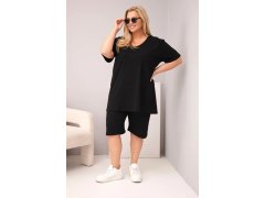 Dámská bavlněná souprava Plus Size s halenkou a kraťasy černá 1