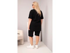 Dámská bavlněná souprava Plus Size s halenkou a kraťasy černá 2
