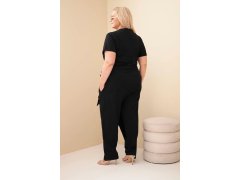 Dámský bavlněný overal Plus Size se zavazováním v pase černý 1