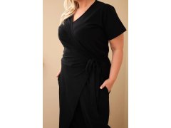 Dámský bavlněný overal Plus Size se zavazováním v pase černý 3