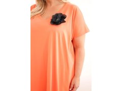 Dámské plus size bavlněné šaty s broží a výstřihem korálová 3