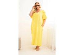 Dámské bavlněné šaty Plus Size s volánem na ramenou žluté 1