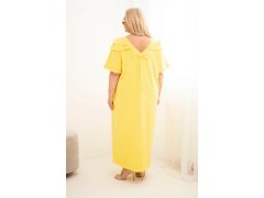 Dámské bavlněné šaty Plus Size s volánem na ramenou žluté 2