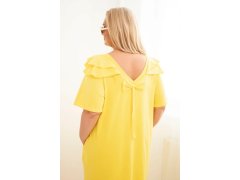 Dámské bavlněné šaty Plus Size s volánem na ramenou žluté 3