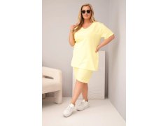 Dámský bavlněný komplet Plus Size s halenkou a šortkami žlutý 1