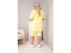 Dámský bavlněný komplet Plus Size s halenkou a šortkami žlutý 3