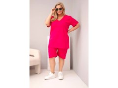 Dámská bavlněná souprava Plus Size s halenkou a šortkami fuchsiová 1