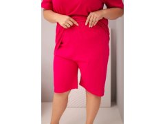 Dámská bavlněná souprava Plus Size s halenkou a šortkami fuchsiová 3