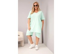 Dámský bavlněný komplet Plus Size s halenkou a šortkami mátový 1