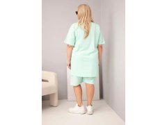Dámský bavlněný komplet Plus Size s halenkou a šortkami mátový 2