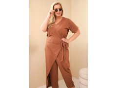Dámský bavlněný overal Plus Size se zavazováním v pase velbloudí 2