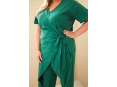 Dámský bavlněný overal Plus Size se zavazováním v pase zelený 2