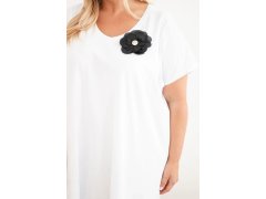 Dámské bavlněné šaty Plus Size s broží a výstřihem bílá 3