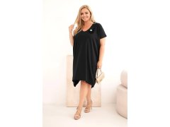 Dámské bavlněné šaty Plus Size s broží a výstřihem černá 1