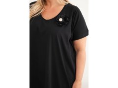 Dámské bavlněné šaty Plus Size s broží a výstřihem černá 3