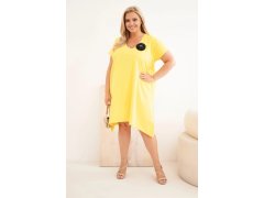 Dámské bavlněné šaty Plus Size s broží a výstřihem žlutá 1