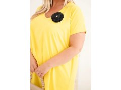 Dámské bavlněné šaty Plus Size s broží a výstřihem žlutá 2