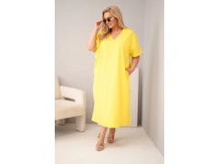 Dámské bavlněné šaty Plus Size s&nbsp;výstřihem do V žlutá 1