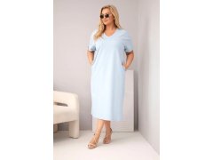 Dámské bavlněné šaty Plus Size s výstřihem do V modrá 1