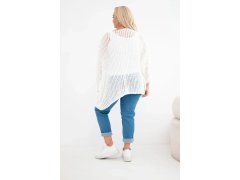 Dámský oversize svetr s výstřihem do V a delším zadním dílem krajkový ecru 2