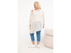 Dámský svetr oversized se vzorem a výstřihem do V a delším zadním dílem béžový 2
