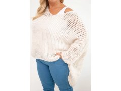 Dámský svetr oversized se vzorem a výstřihem do V a delším zadním dílem béžový 3