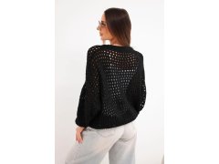 Dámský svetr oversized s knoflíky a děrovaný černý 2