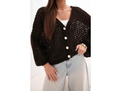 Dámský svetr síťovaný oversize na knoflíky hnědý 3
