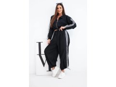 Dámský bavlněný komplet s oversized kalhotami a kontrastními pruhy černý 1
