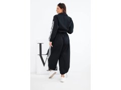 Dámský bavlněný komplet s oversized kalhotami a kontrastními pruhy černý 2