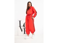 Dámská bavlněná souprava s&nbsp;oversized kalhotami a&nbsp;kontrastními pásy červená 1
