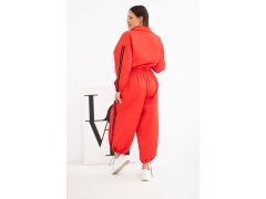 Dámská bavlněná souprava s&nbsp;oversized kalhotami a&nbsp;kontrastními pásy červená 2