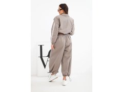 Dámská bavlněná souprava s&nbsp;oversized kalhotami a&nbsp;kontrastními lampasy fango zelená 2