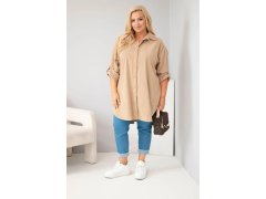 Dámská košile Plus Size z viskózy manšestrová s odepínacími rukávy camelová 1