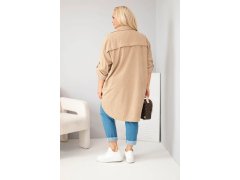Dámská košile Plus Size z viskózy manšestrová s odepínacími rukávy camelová 2