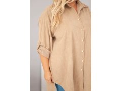 Dámská košile Plus Size z viskózy manšestrová s odepínacími rukávy camelová 3
