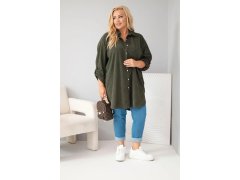 Dámská košile Plus Size z viskózy manšestrová s odepínacími rukávy khaki 1