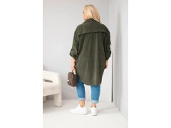 Dámská košile Plus Size z viskózy manšestrová s odepínacími rukávy khaki 2