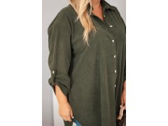 Dámská košile Plus Size z viskózy manšestrová s odepínacími rukávy khaki 3